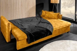 XXL Sofa mit Schlaffunktion APARTMENT senfgelb Samt inkl. Bettkasten und Kissen