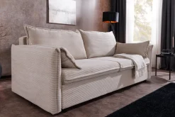 XXL Sofa mit Schlaffunktion APARTMENT beige Cord inkl. Bettkasten und Kissen