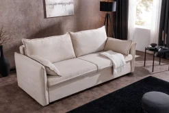 XXL Sofa mit Schlaffunktion APARTMENT beige Cord inkl. Bettkasten und Kissen