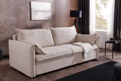 XXL Sofa mit Schlaffunktion APARTMENT beige Cord inkl. Bettkasten und Kissen