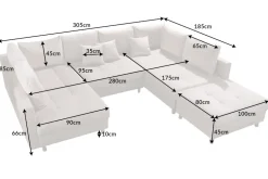 XXL Wohnlandschaft KENT 305cm champagner beige Vogue Velours Samt Federkern mit Hocker