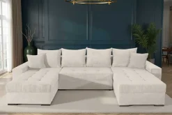 XXL Wohnlandschaft LODGE 315cm champagner beige Cord Sofa mit Schlaffunktion