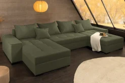 XXL Wohnlandschaft LODGE 315cm grün Cord Sofa mit Schlaffunktion und Stauraum
