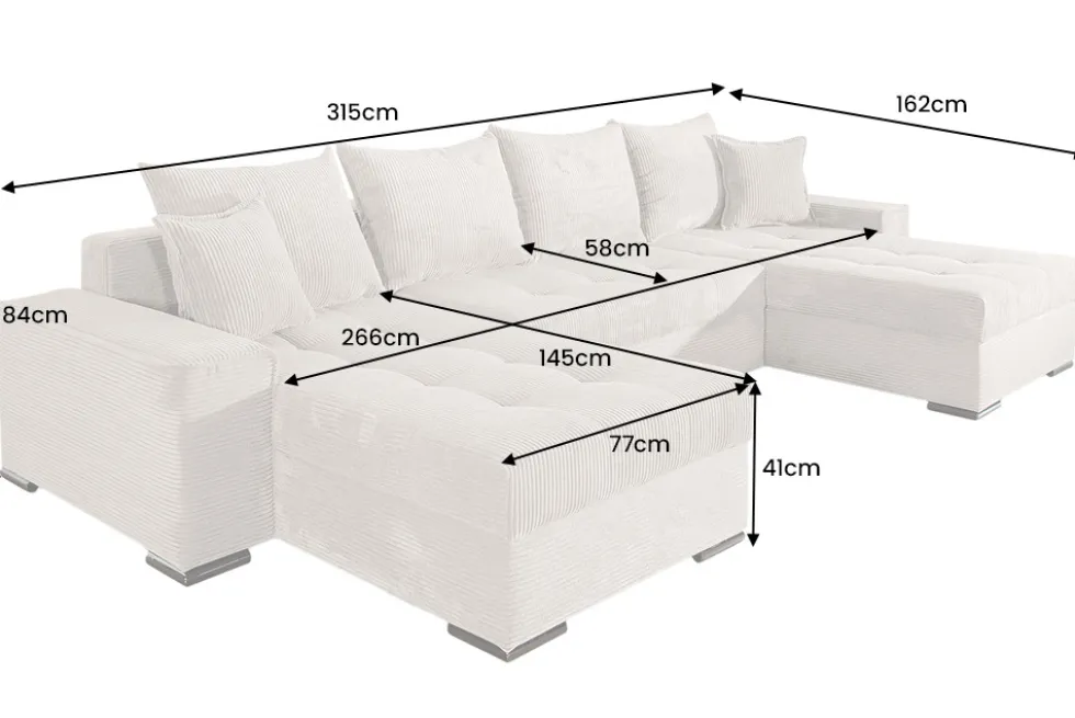 XXL Wohnlandschaft LODGE 315cm grün Cord Sofa mit Schlaffunktion und Stauraum