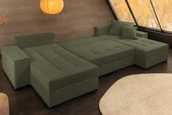 XXL Wohnlandschaft LODGE 315cm grün Cord Sofa mit Schlaffunktion und Stauraum