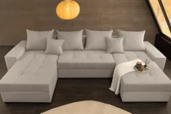 XXL Wohnlandschaft LODGE 315cm greige Cord Sofa mit Schlaffunktion und Stauraum