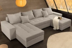 XXL Wohnlandschaft LODGE 315cm greige Cord Sofa mit Schlaffunktion und Stauraum