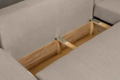 XXL Wohnlandschaft LODGE 315cm greige Cord Sofa mit Schlaffunktion und Stauraum