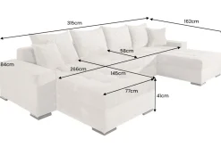 XXL Wohnlandschaft LODGE 315cm greige Cord Sofa mit Schlaffunktion und Stauraum