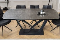 Ausziehbarer Esstisch PAPILLON 180-260cm graphit Keramik Marmor schwarz Metall