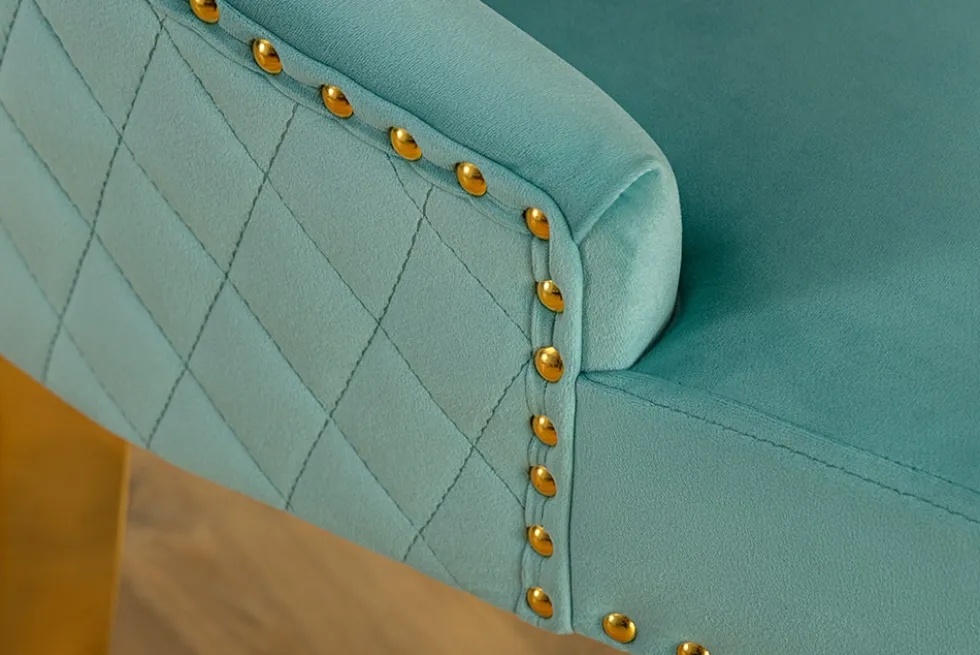 Barock Stuhl CASTLE DELUXE blau Samt gold Edelstahl mit Löwenkopf Chesterfield