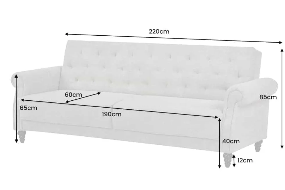 Chesterfield 3-Sitzer Sofa MAISON BELLE AFFAIRE 220cm greige Bouclé mit Schlaffunktion