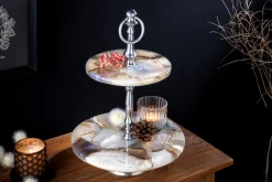 Deko Etagere NOBLE 35cm silber Edelstein handmade Achat Quarz Aluminium