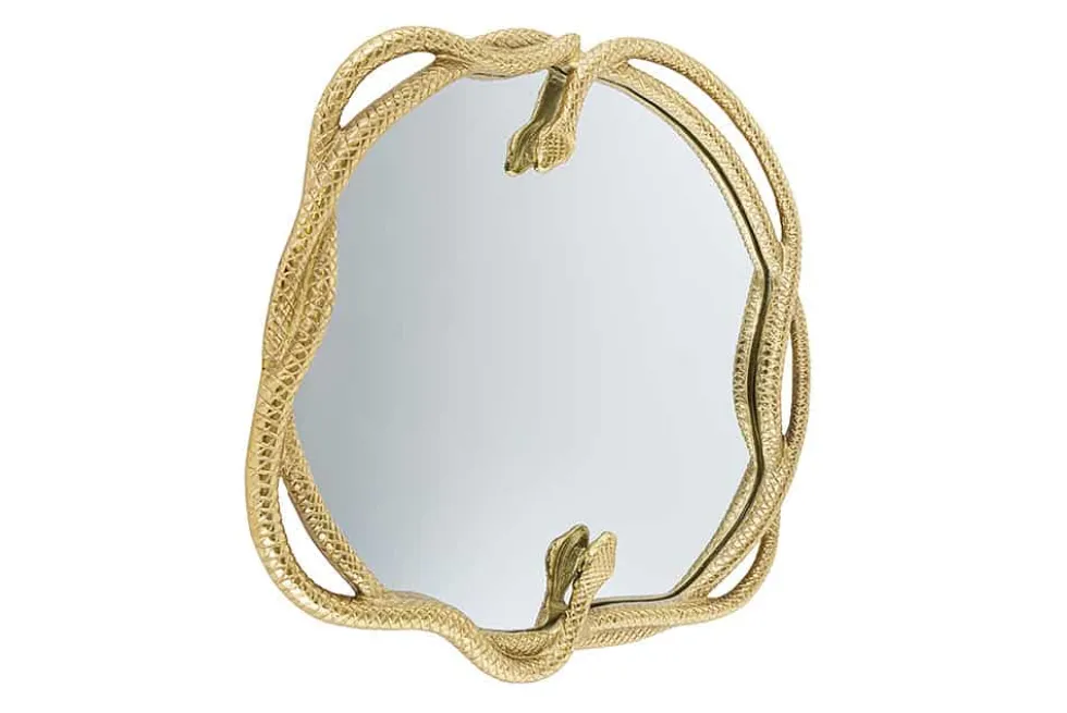 Dekorativer Spiegel SNAKE XL 85cm gold Metall Schlangen-Skulptur