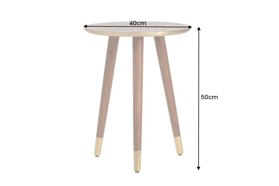 Design Beistelltisch ALCAZAR 50cm antik gold Metall Mangoholz Handarbeit rund