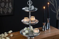 Design Etagere ORIENT 50cm silber im Wild Hammerschlag mit drei Etagen