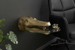 Design Hängetisch WILDLIFE CROCODILE 75cm gold Krokodil oval Glas Beistelltisch
