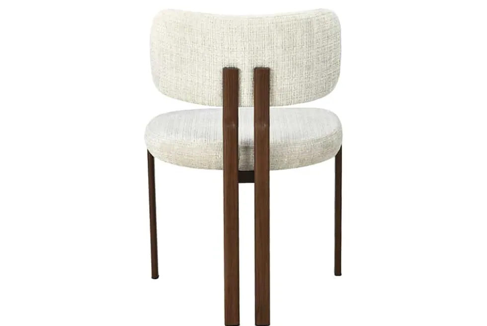 Design Stuhl BELLANO creme beige Chenille Cremona Metallgestell Walnuss