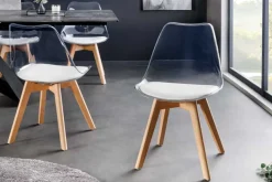 Design Stuhl SCANDINAVIA MEISTERSTÜCK transparent weiß Kunststoff Buchenholz natur