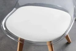 Design Stuhl SCANDINAVIA MEISTERSTÜCK transparent weiß Kunststoff Buchenholz natur