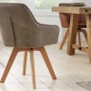 Drehbarer Design Stuhl LIVORNO vintage taupe Buchenholz Beine mit Armlehnen