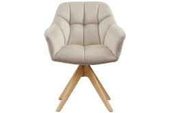 Drehbarer Design Stuhl PAPILLON beige Samt Eiche Massivholz mit Armlehnen