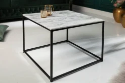 Eleganter Couchtisch ELEMENTS 50cm weiß mit polierter Marmor-Platte