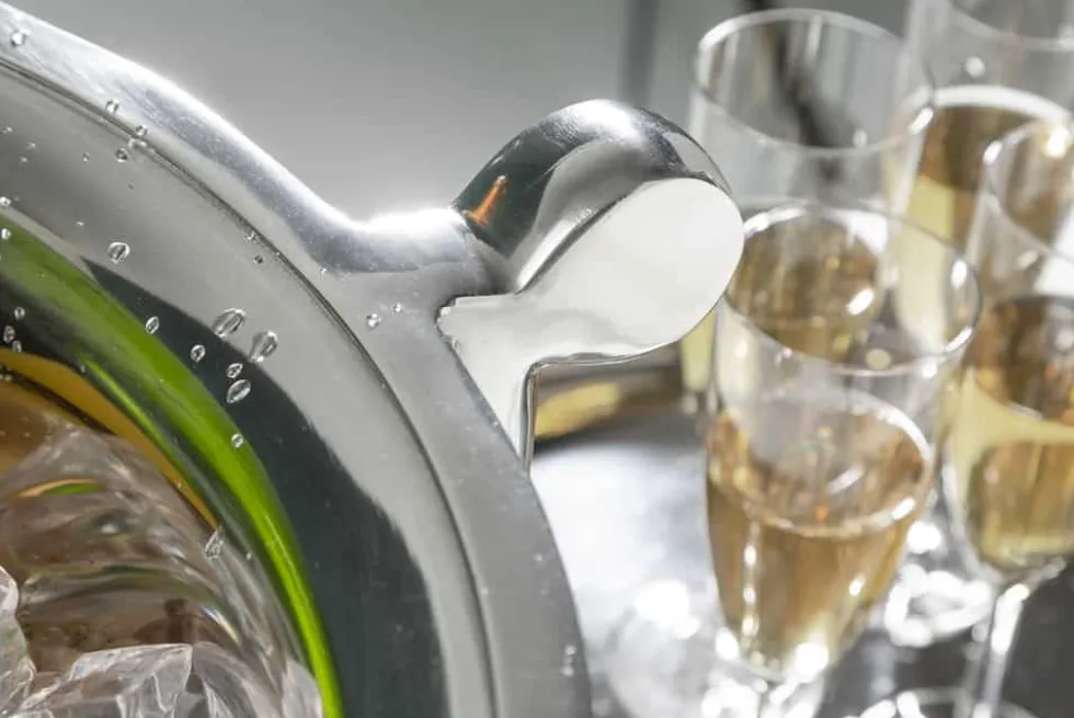 Eleganter Design Sektkühler CHAMPAGNE 40cm silber poliert Flaschenkühler