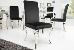 Eleganter Stuhl MODERN BAROCK schwarz Samt Stuhlbeine aus Edelstahl