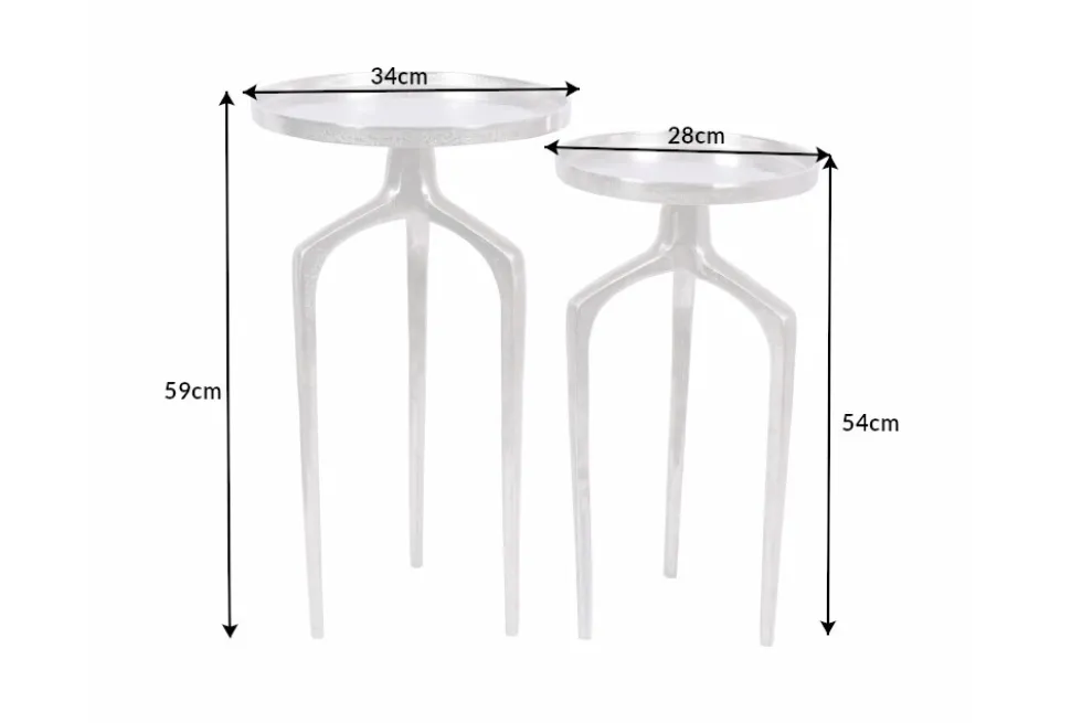 2er Set Beistelltische ABSTRACT 60cm silber Metall rund Shabby Chic Design