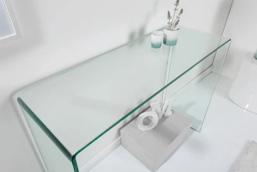 Extravaganter Glas Konsolentisch FANTOME 100cm transparent Schreibtisch Ganzglastisch