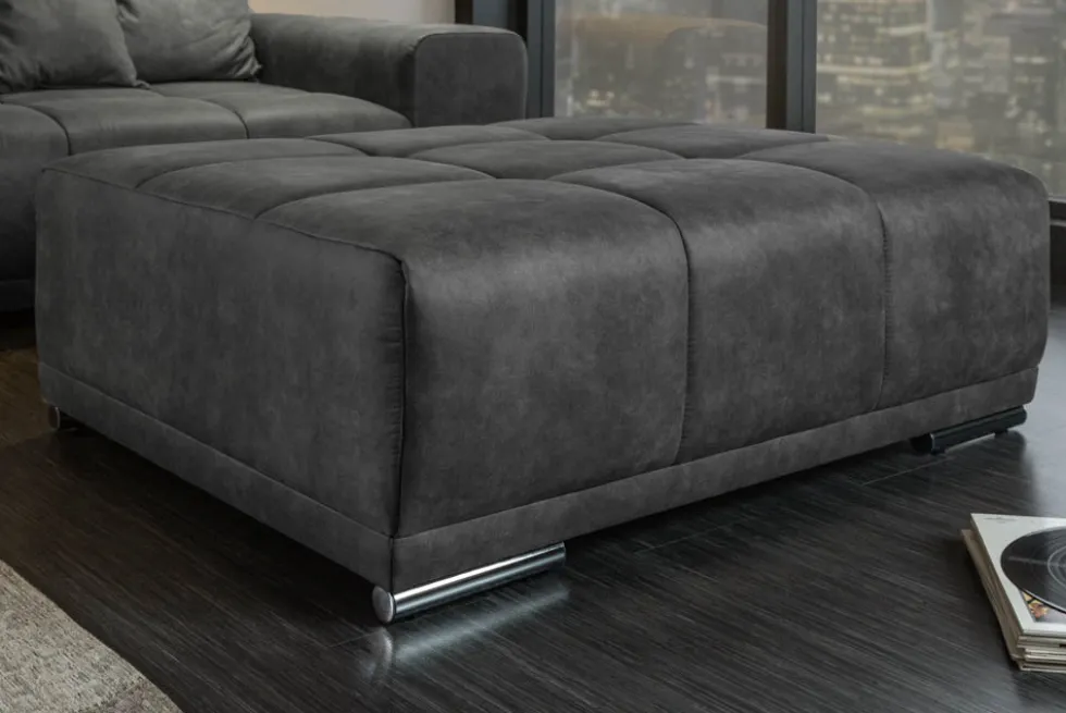 Extravaganter Hocker ELEGANCIA 110cm grau mit Ziersteppung