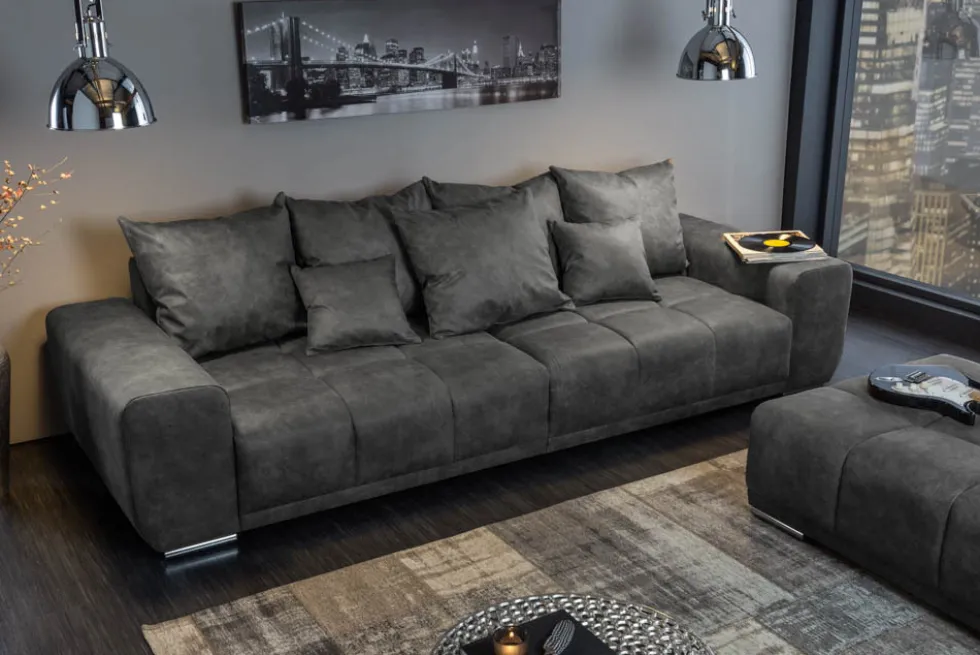 Extravaganter Hocker ELEGANCIA 110cm grau mit Ziersteppung