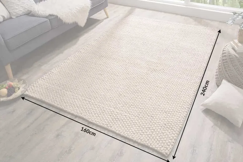 Handgearbeiteter Teppich WOOL 240x160cm beige aus Wolle