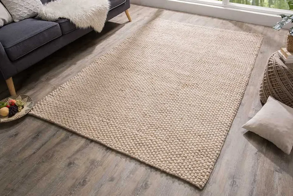 Handgearbeiteter Teppich WOOL 240x160cm beige aus Wolle