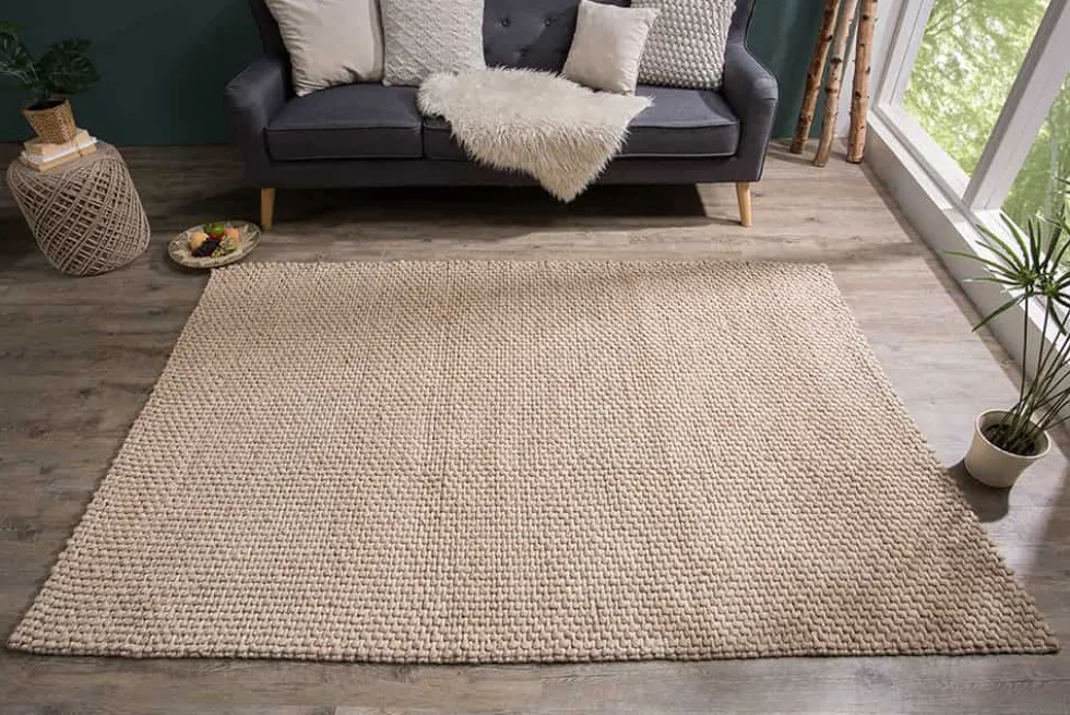 Handgearbeiteter Teppich WOOL 240x160cm beige aus Wolle