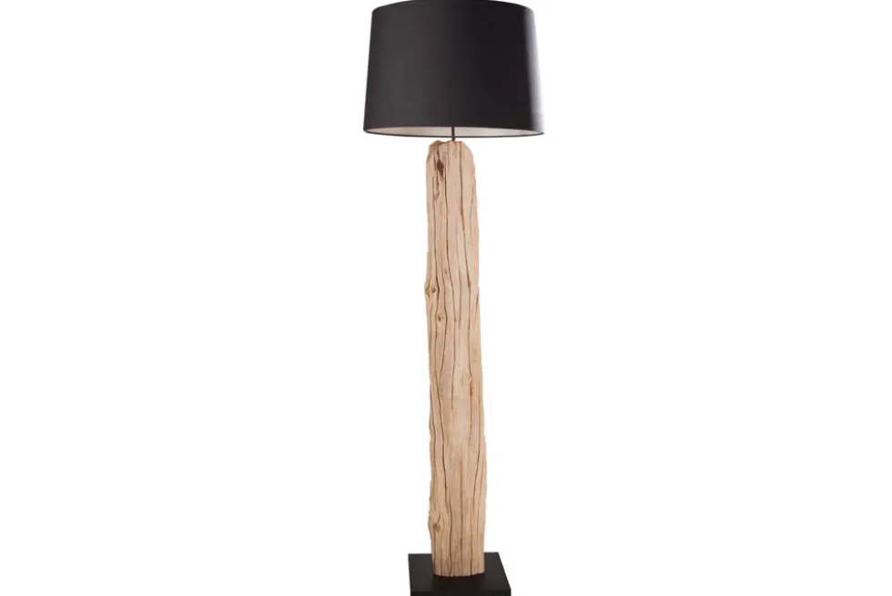 Handmade Stehlampe ROUSILIQUE 180cm schwarz Treibholzlampe Leinenschirm Baumstamm