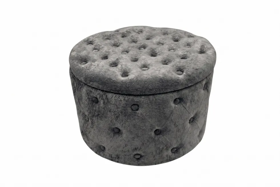 Hocker MODERN BAROCK 60cm grau Bouclé mit Stauraum
