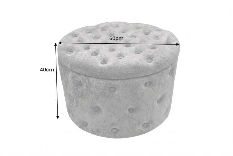 Hocker MODERN BAROCK 60cm grau Bouclé mit Stauraum