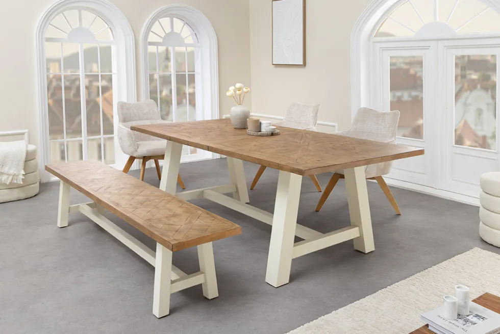 Massive Sitzbank HAMPTONS 200cm hellbraun creme Pinienholz