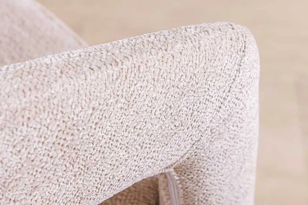 Skandinavischer Stuhl BOUTIQUE beige Strukturstoff brushed champagner gold Metall