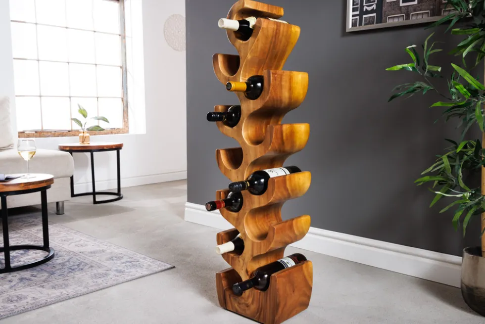 Skulpturales Weinregal ARTE 100cm natur Suarholz handmade in Bali Flaschenhalter