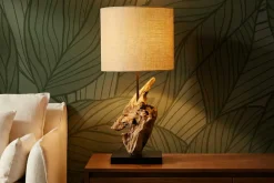 Treibholz Tischlampe HYPNOTIC 60cm natur Leinen-Schirm