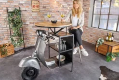 Vintage Bartisch UPCYCLING SCOOTER 120cm silber Mangoholz rund handmade